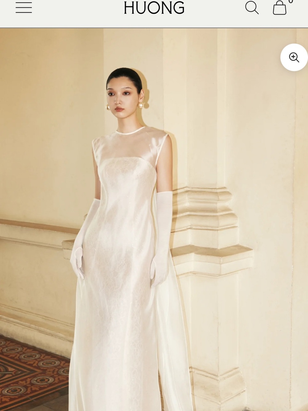 Huong Merrily Dress . Ivory Satin Evening Dress. Size M. No gloves come with.